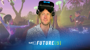 Soundscape VR CEO, Eric Alexander wearing VR headset in a poster